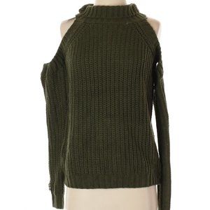 Wildflower Moss Green Cold Shoulder Mock Turtleneck Cozy Chunky Ribbed Sweater